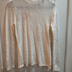 White House Black Market Ivory Lace Long Sleeve Top